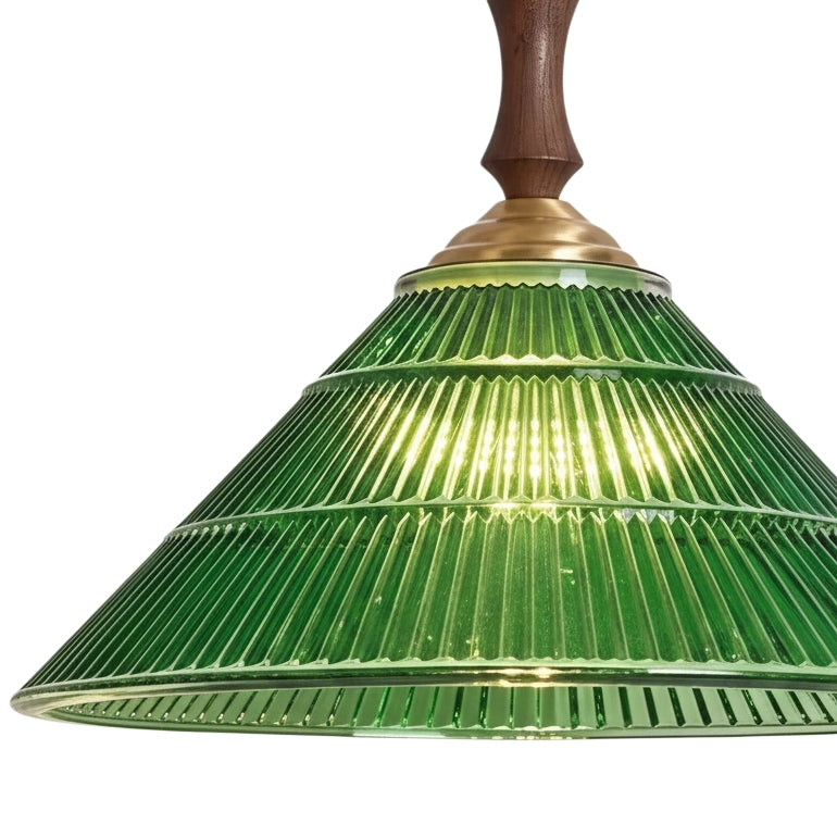 Suspension vintage Elunaris en forme de trompette avec abat-jour en verre vert pour salle à manger