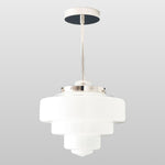 Load image into Gallery viewer, Geotower Glass Brass Pendant Light – Art Deco Opal Globe Ceiling Fixture
