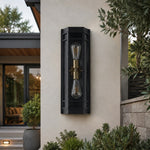 Carica l'immagine nella visualizzazione Galleria, Black glass outdoor wall sconce outdoor installation scene