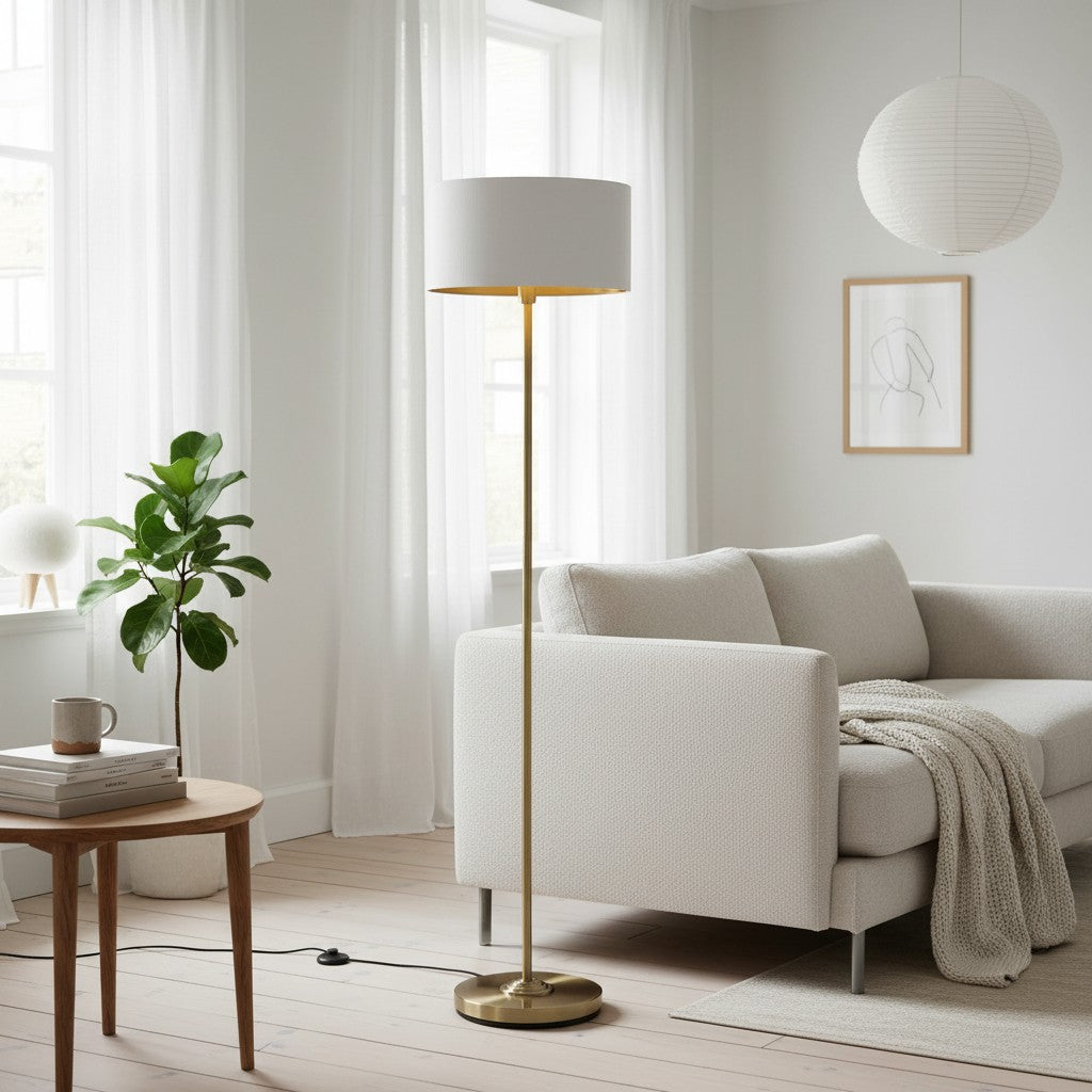 Tela Drum Lampenkap Vloerlamp - Moderne Stoffen Staande Lamp voor Thuis en Kantoor