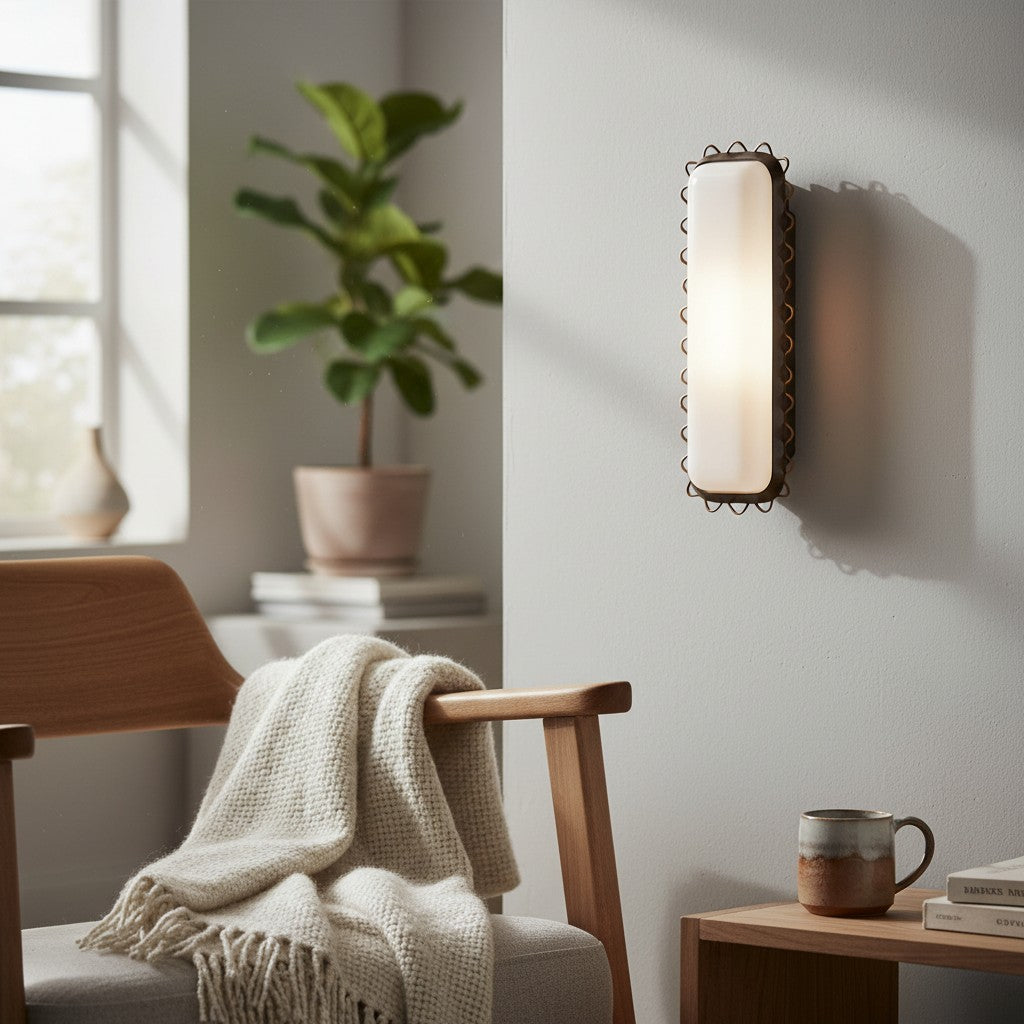 Glowvera Kinkiet Ścienny - Fala Metalowej Ramy Nowoczesny Kinkiet ze Szklanym Abażurem do Przedpokoju