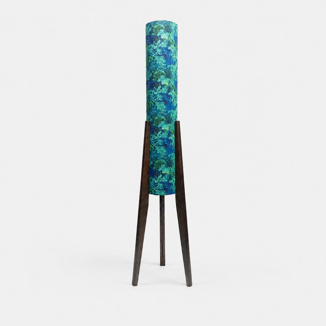 Emerald mosaic Liberty fabric tripod floor lamp with dark wood frame