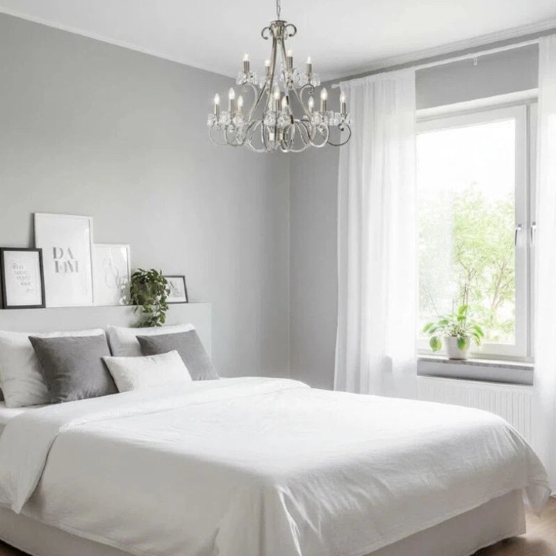 Talonis Kristall-Kronleuchter - Traditioneller Kerzenstil aus Messing und Nickel für Wohnzimmer und Esszimmer