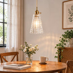 Charger l'image dans la visionneuse de la galerie, Style F narrow grid-textured glass pendant in a bright dining room