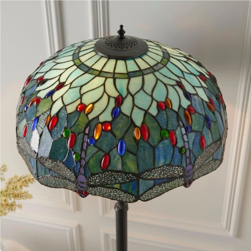 TiffStar kunstglas vloerlamp met sierlijke patroonlampenkap – staande lamp voor woonkamers