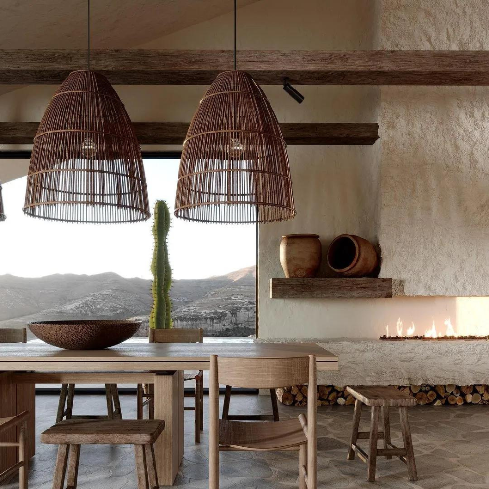 Runa boho lampa wisząca z rattanu