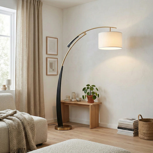 Lámpara de Piso Moderna AstraLoop con Arco y Pantalla de Tela - Diseño Elegante y Curvado de Metal para Interiores