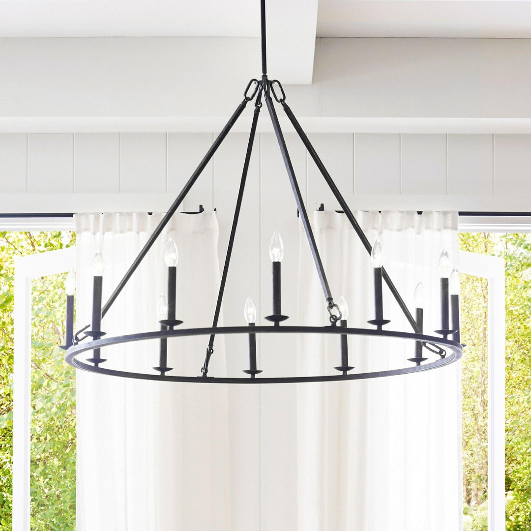 Rowan Modern Wagon Wheel Round Chandelier - Industrial Farmhouse Iron Lighting Fixture