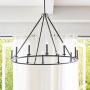 Rowan Modern Wagon Wheel Round Chandelier - Industrial Farmhouse Iron Lighting Fixture