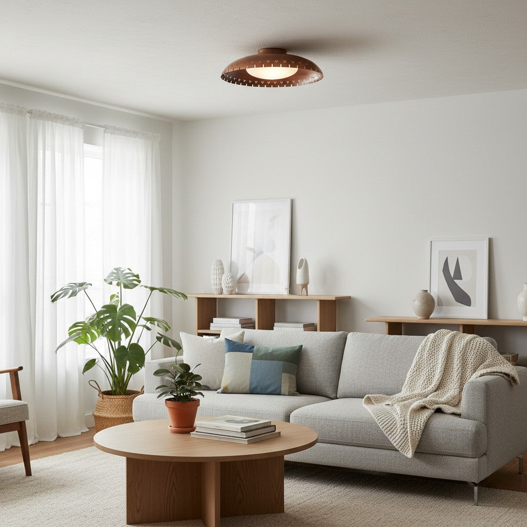 Lustrona Vintage Brass Flush Mount Light - Burnished Metal Ceiling Light for Living Room