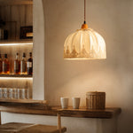 Load image into Gallery viewer, Vintage lace fabric pendant light in a cafe bar setting