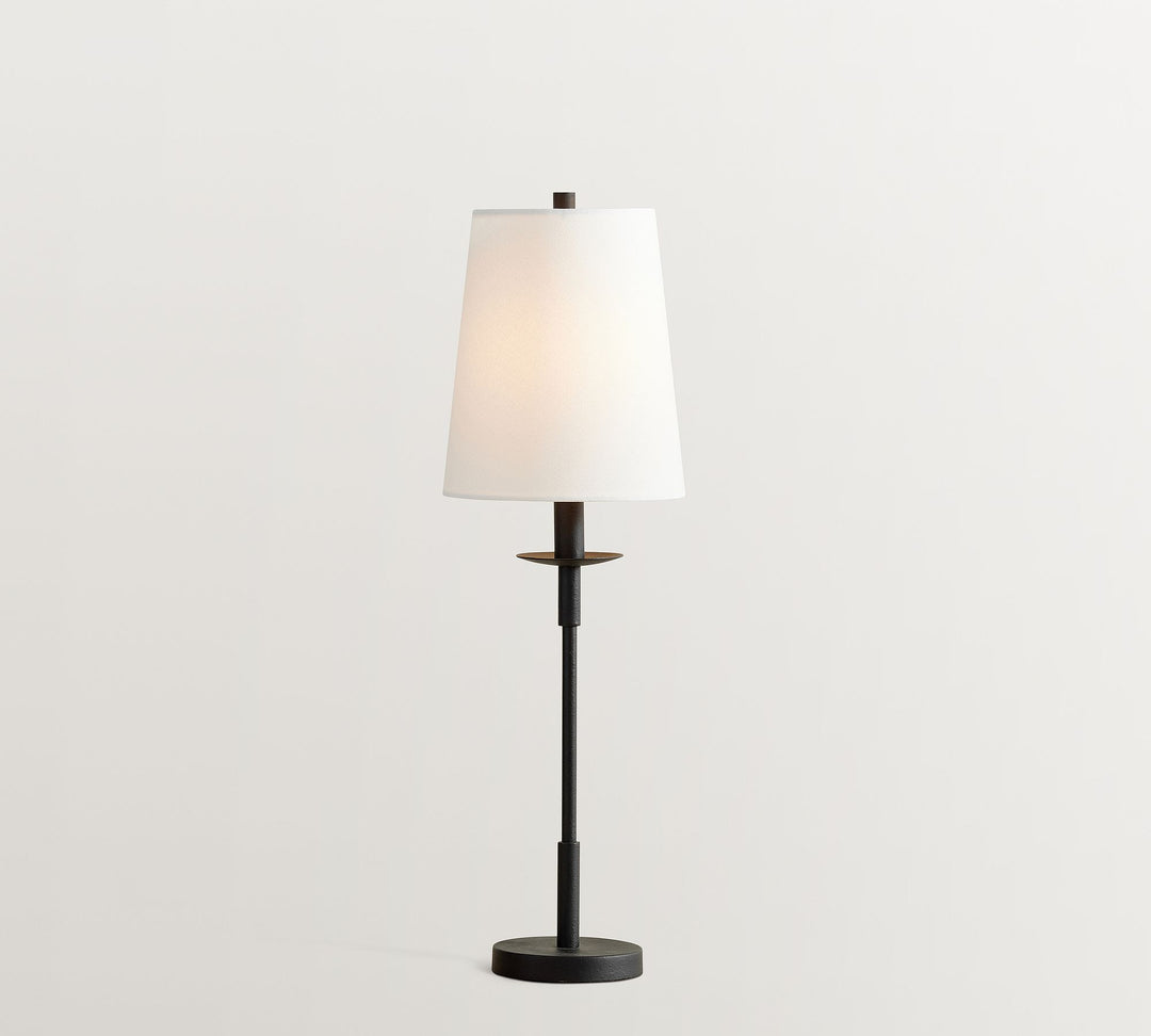 Rowan Modern Iron Table Lamp - Industrial Farmhouse Linen Bedside Reading Light