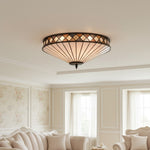 Load image into Gallery viewer, TF Fargo Geometric Flush Mount Light — Handcrafted Art Deco Stained Glass Lamp for Entryway