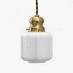 Cargar imagen en el visor de la Galería, Style 1 vintage brass and white glass pendant lamp on white background