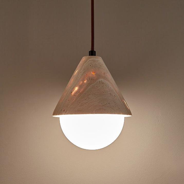 Żółta Kremowa Lampa Wisząca z Trawertynu