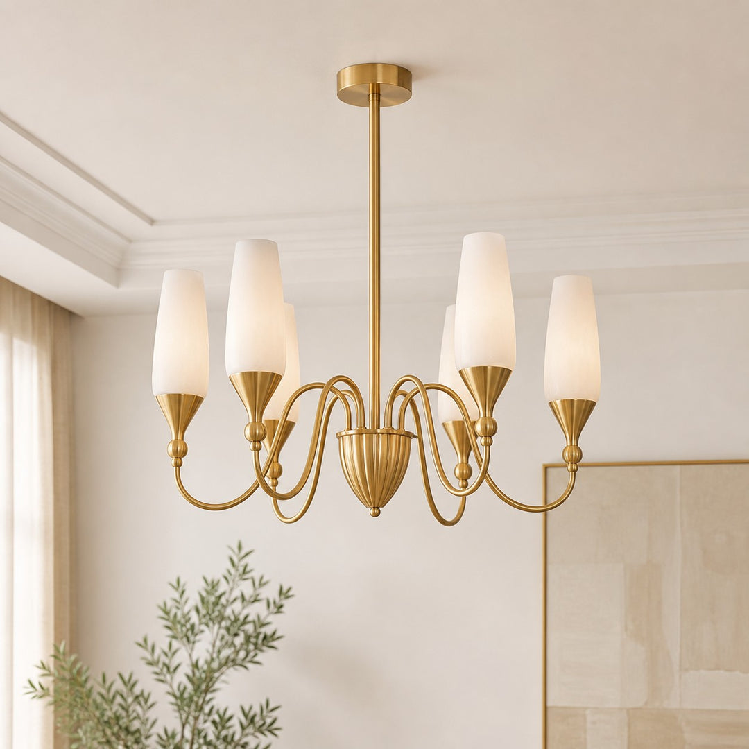 Lustre français en cuivre et verre pour salle à manger