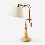 Bild in die Galerieansicht laden, Beige Fabric vintage wood and brass-tone table lamp