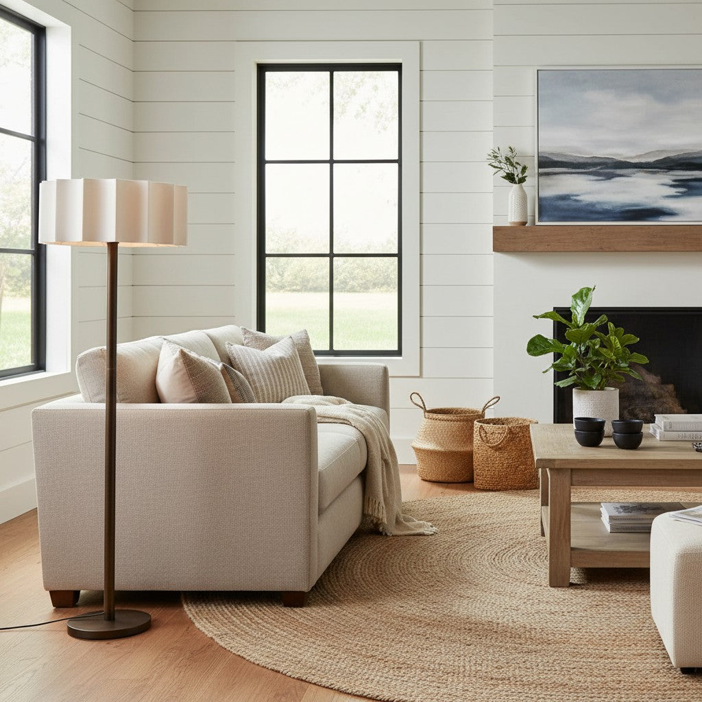 Cavilon Modern Floor Lamp - Slim Profile and Soft Shade Contemporary Metal Lighting for Bedroom