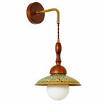 Cargar imagen en el visor de la Galería, Side view of the Japanese wabi sabi wall sconce with round wooden backplate and brass wall arm