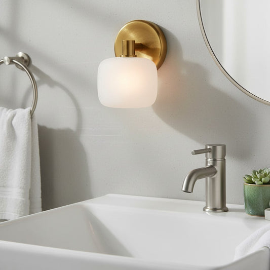 Lirra Applique Murale en Verre Givré – Finition Métallique Minimaliste Moderne pour Salle de Bain ou Coiffeuse
