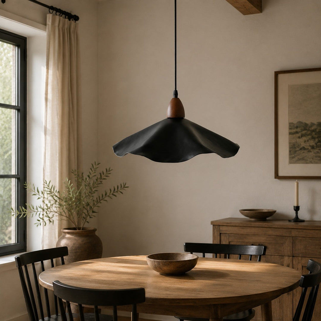 Vintage Wavy Pendant Light with Aged Metal Shade