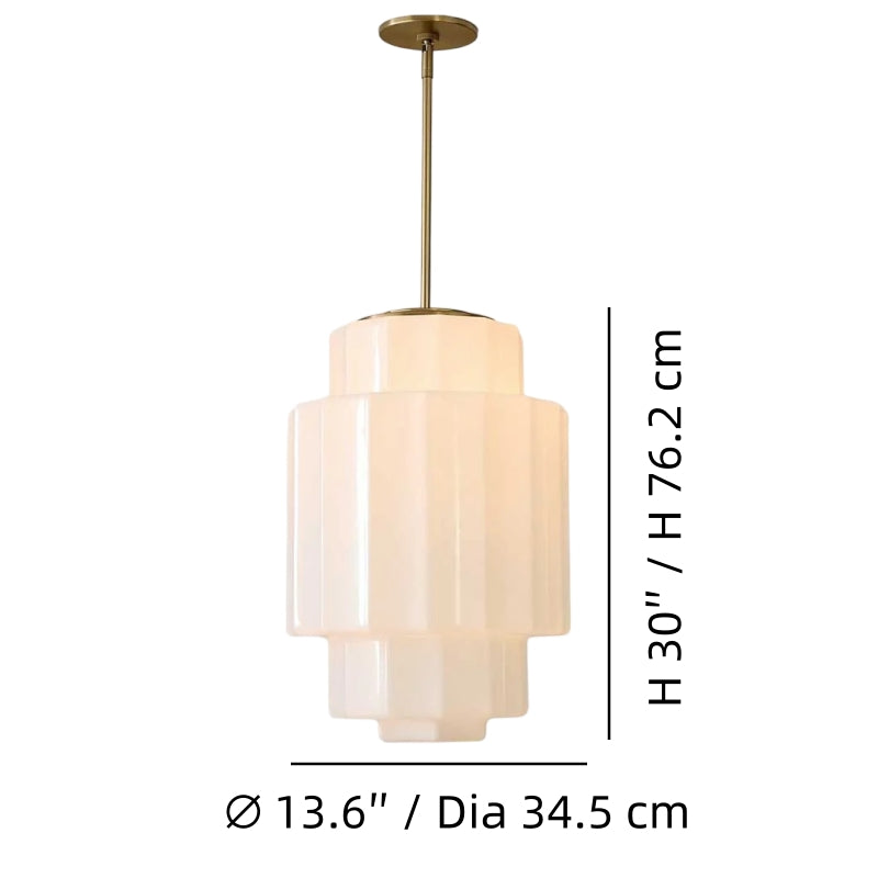 Antieke messing hanglamp met meerdere niveaus en opaalwit glas