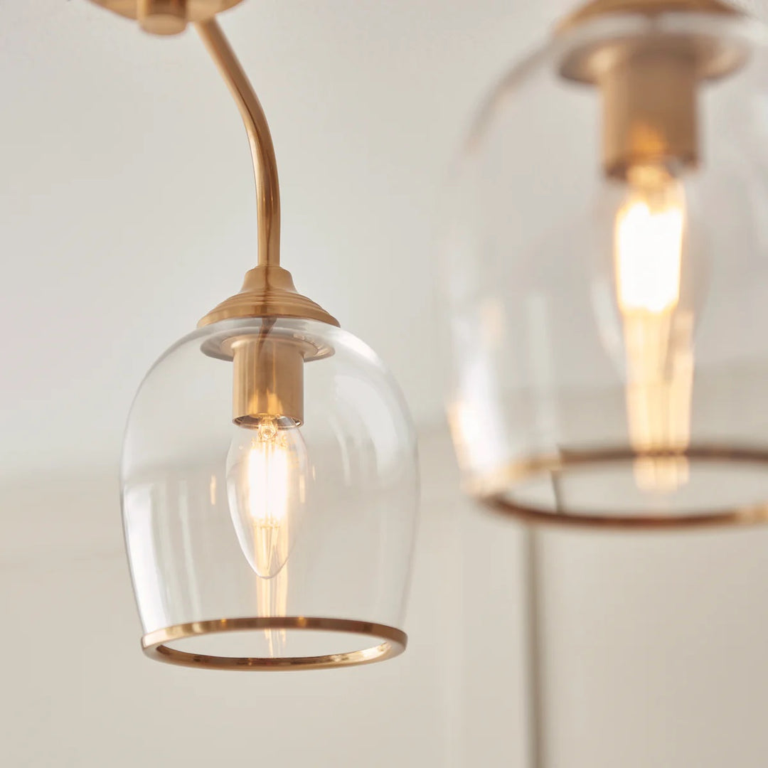 Brazara Multi-Light glazen kap hanglamp – gebogen metalen armen voor moderne woningen