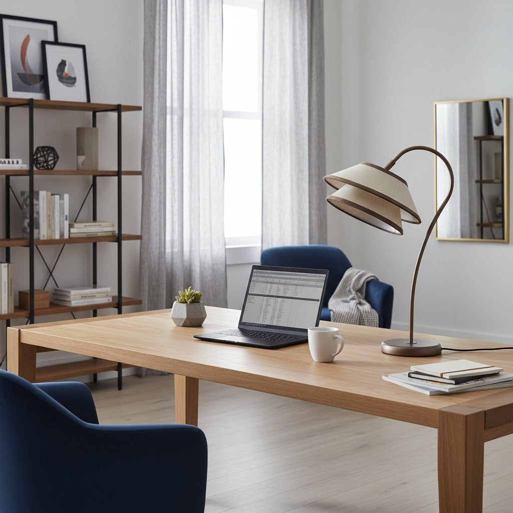 Lampada da tavolo impilata Tarivon – Paralume moderno in lino antico per camera da letto e soggiorno