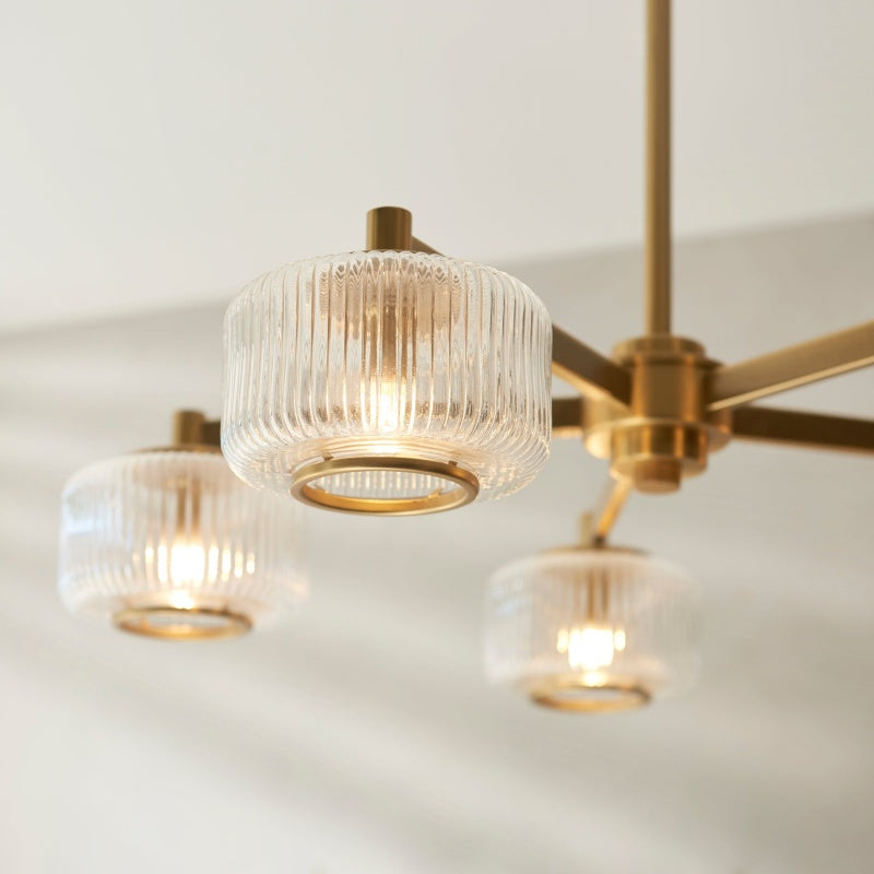 Canovus plafondlamp met geribbeld glas - industriële metalen woonkamerlamp