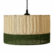 Natural loofah fiber pendant shade in beige and moss green