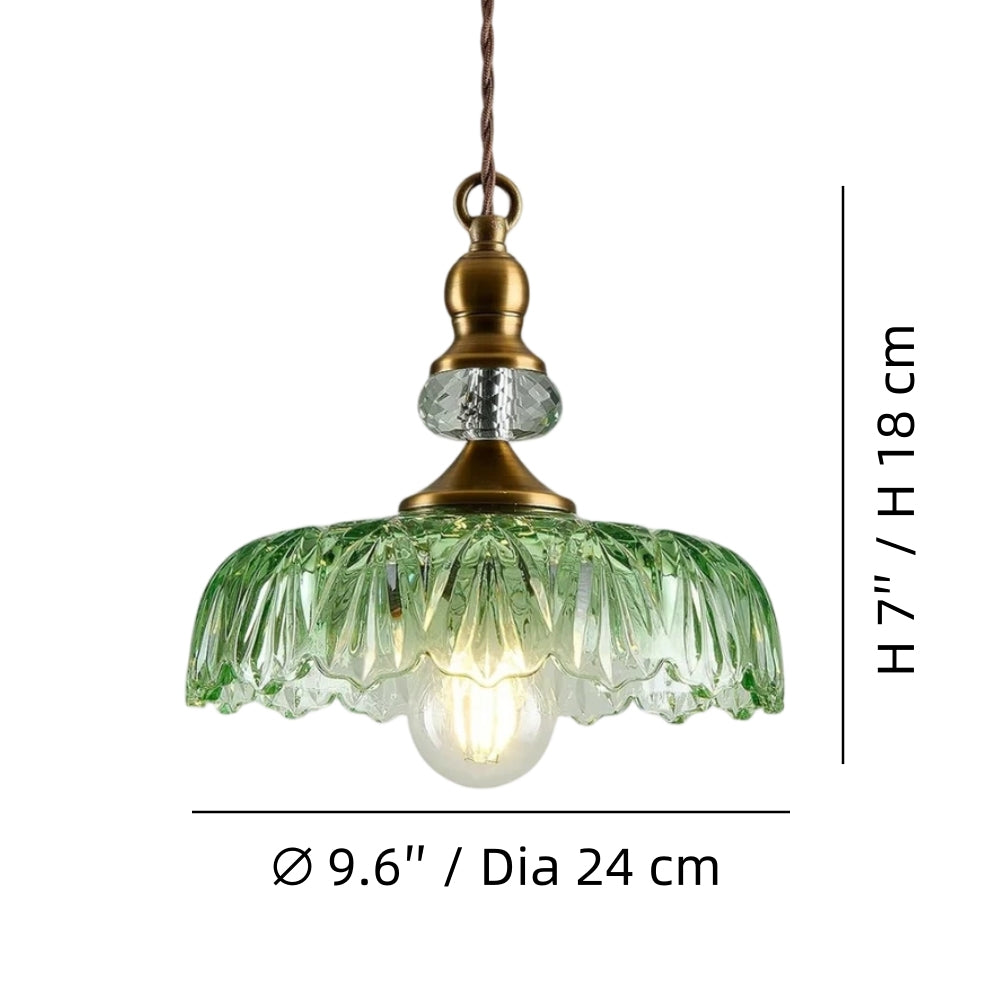 Suspension Verdoma en laiton vintage avec verre transparent - Lampe suspendue fleur pour salle à manger et espaces de vie