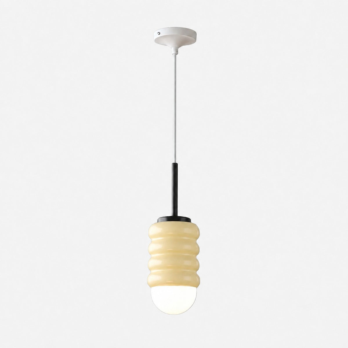 Iron Pendant Lamp with Ribbed Shade - Cream Style Light for Bedroom