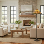 Afbeelding laden in galerijweergave, TF Jamelia Vloerlamp met Glas-in-Lood - Mozaïeklampenkap in Edelsteenkleuren Decoratieve Vloerlamp Metalen Kolomafwerking Ideaal voor Leeshoek