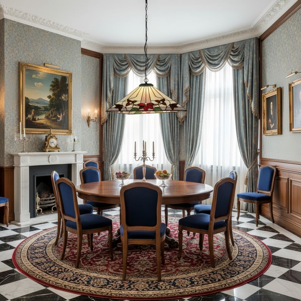 Lámpara Colgante con Patrón Clásico TF Camillo – Lámpara de Vidrio Teñido para Dormitorio o Pasillo