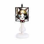 Cargar imagen en el visor de la Galería, Smoke purple cat stained glass table lamp on white background