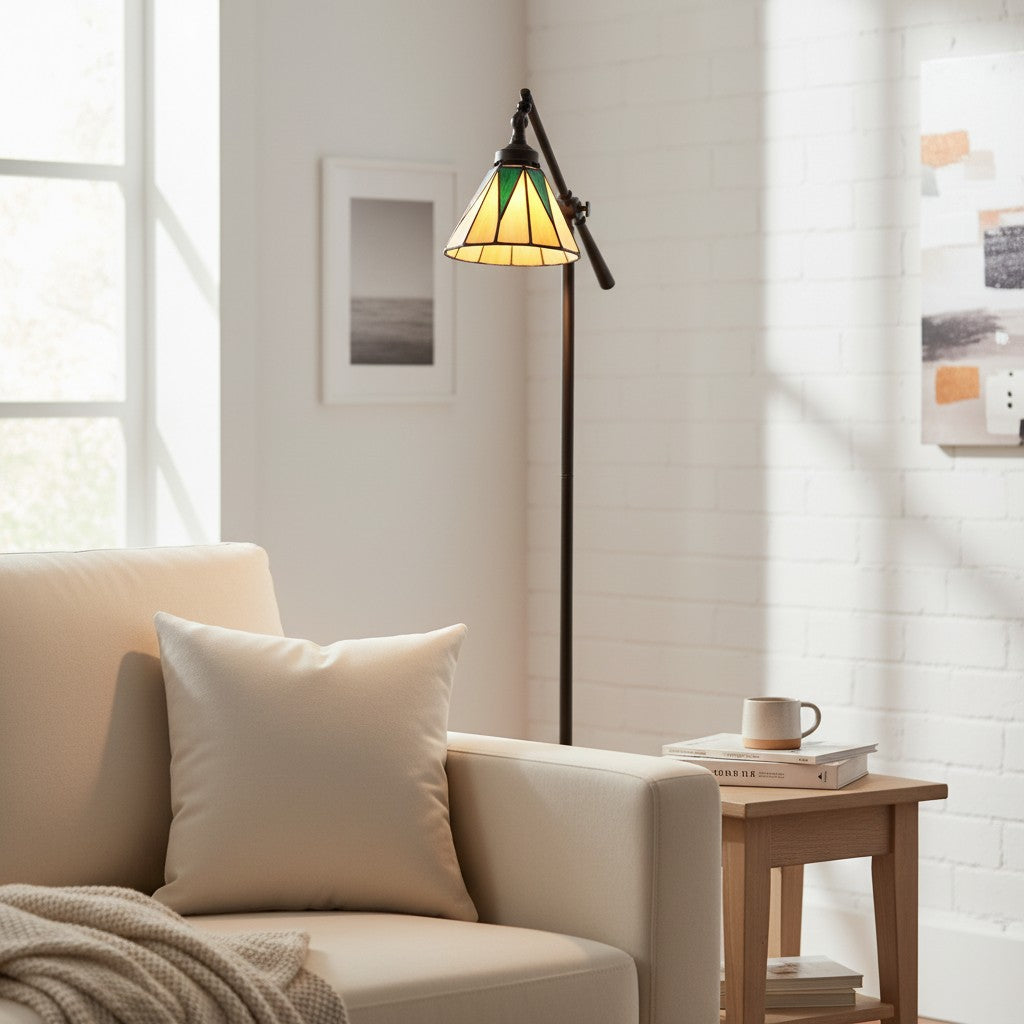 TF Dark Star Tiffany bureaulamp – Art Deco vloerlamp met glas-in-lood voor woonkamer