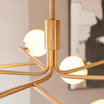 Afbeelding laden in galerijweergave, Tivara Mid-Century Modern 10-lichts hanglamp – kroonluchter met bolvormige kappen voor hoge plafonds