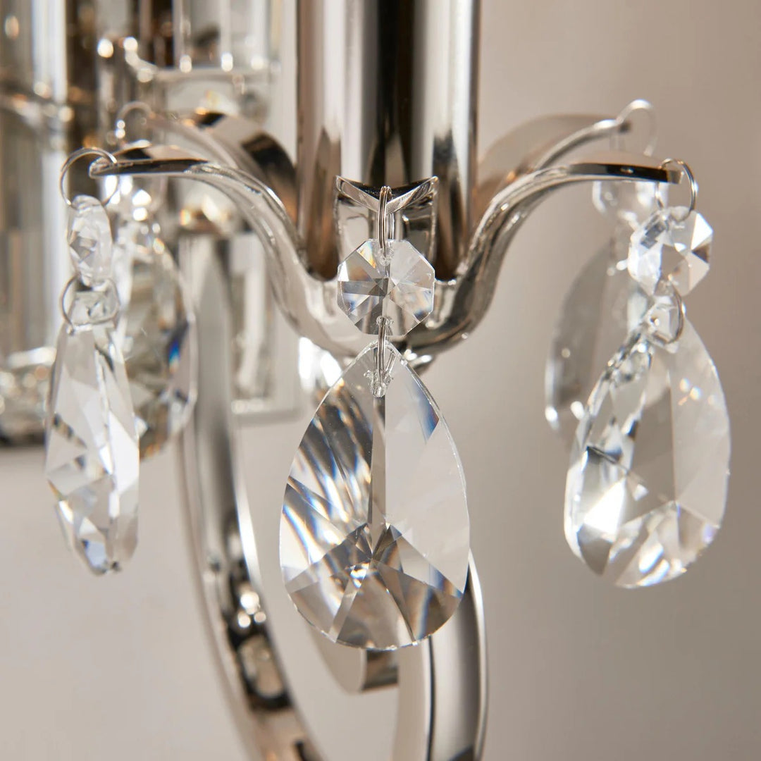 Talonis Kristal Accent Wandlamp – Gebogen Chroom Armontwerp voor Woon- en Halruimtes