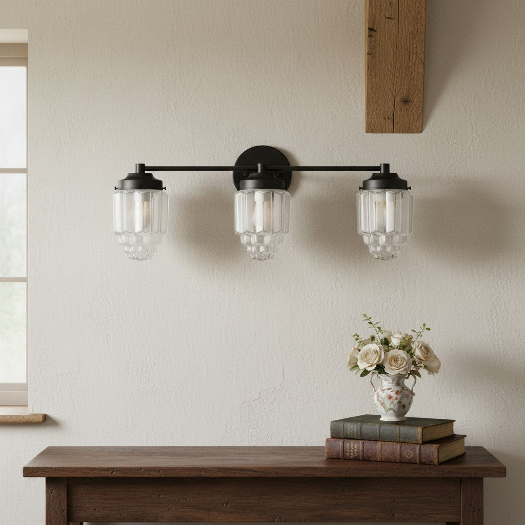 Tierlux glazen kaptafelverlichting - Art deco badkamerarmatuur met wolkenkrabberlampenkappen