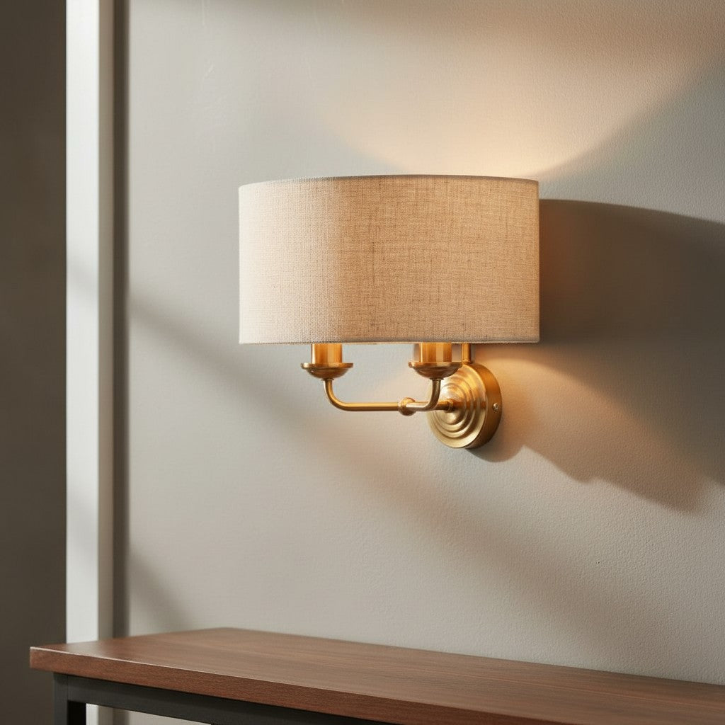 Tela Classic wandlamp met stoffen kap – elegante metalen afwerking wandlamp voor woonkamer / slaapkamer