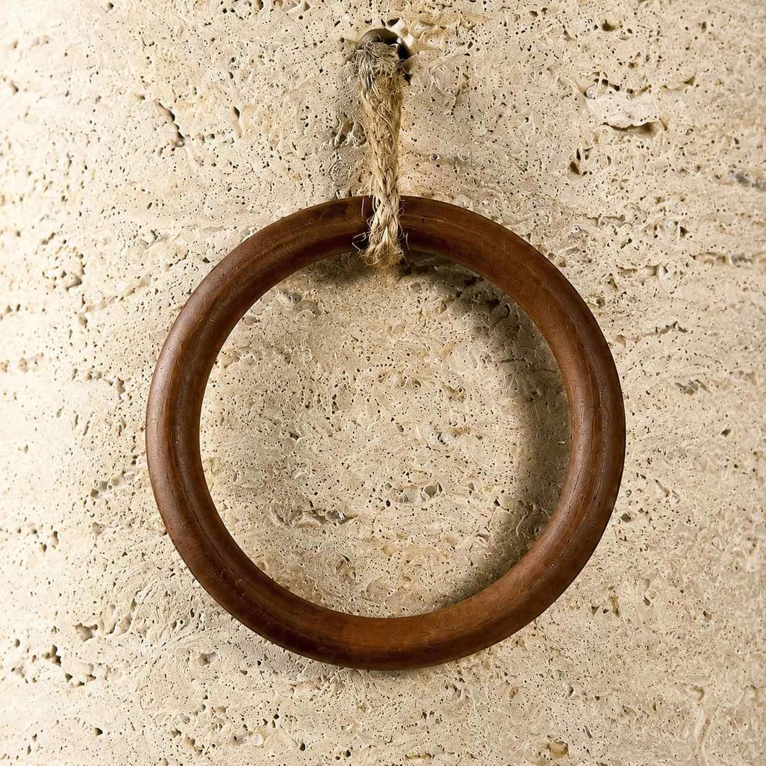 Travertine wood ring wall sconce detail