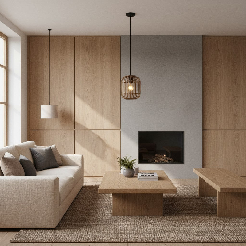 Lampe suspendue réglable en bambou Yumeko - Plafonnier à cage naturelle parfait pour les salons et salles à manger