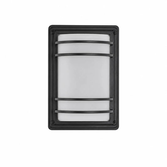 Black outdoor wall light with white glass shade turned off