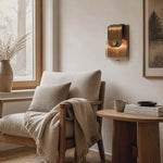 Cargar imagen en el visor de la Galería, Vintage Brass Amber Glass Wall Sconce