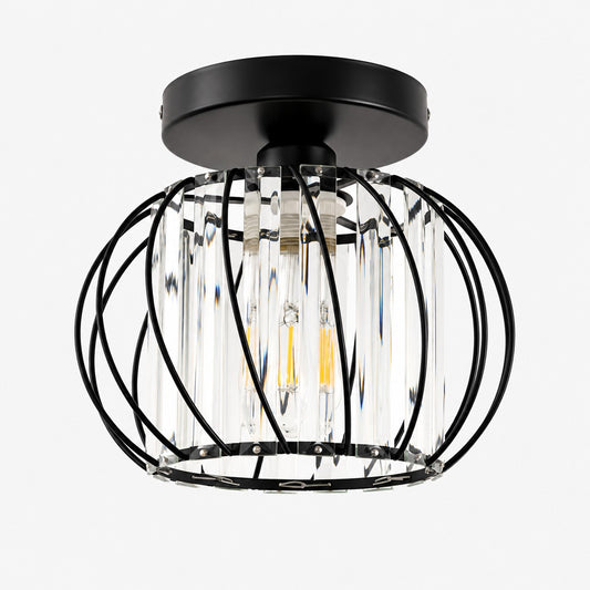 Geometric Cage Semi-Flush Mount Crystal Ceiling Light for Hallway and Entryway
