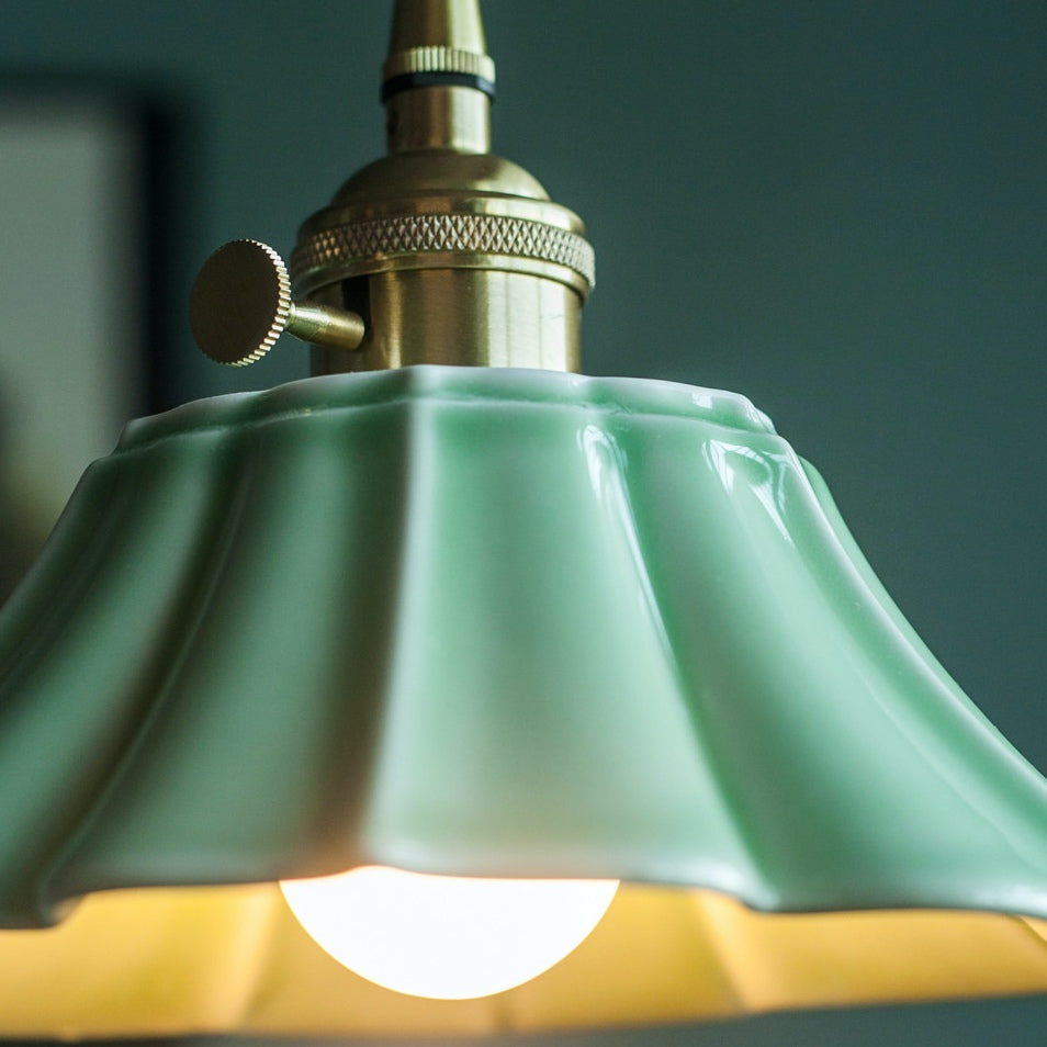 Vintage Celadon Keramik Lotus Hängeleuchte