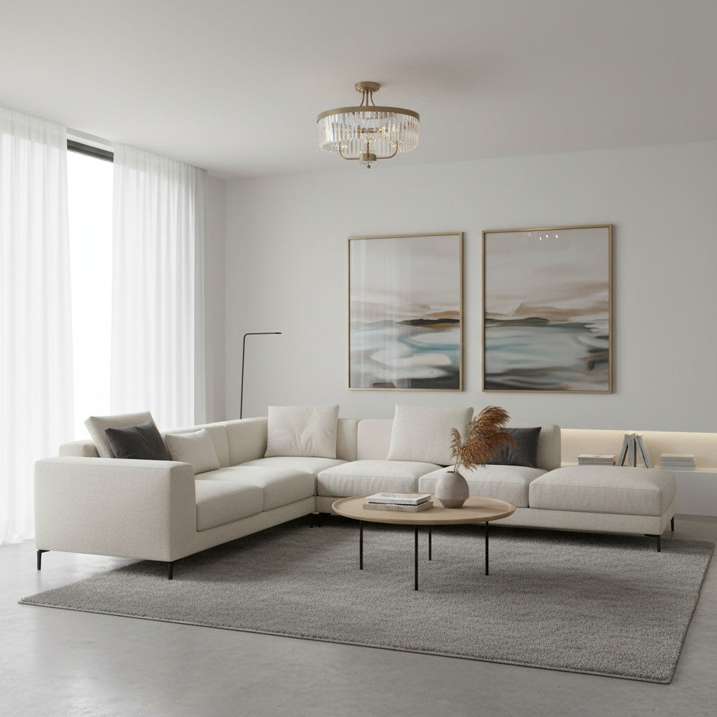 Beveline 3 luces redondo semi empotrado - Pantalla de vidrio facetado acabado metálico para pasillos y dormitorios