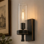 Cargar imagen en el visor de la Galería, Lit wall sconce beside framed wall art
