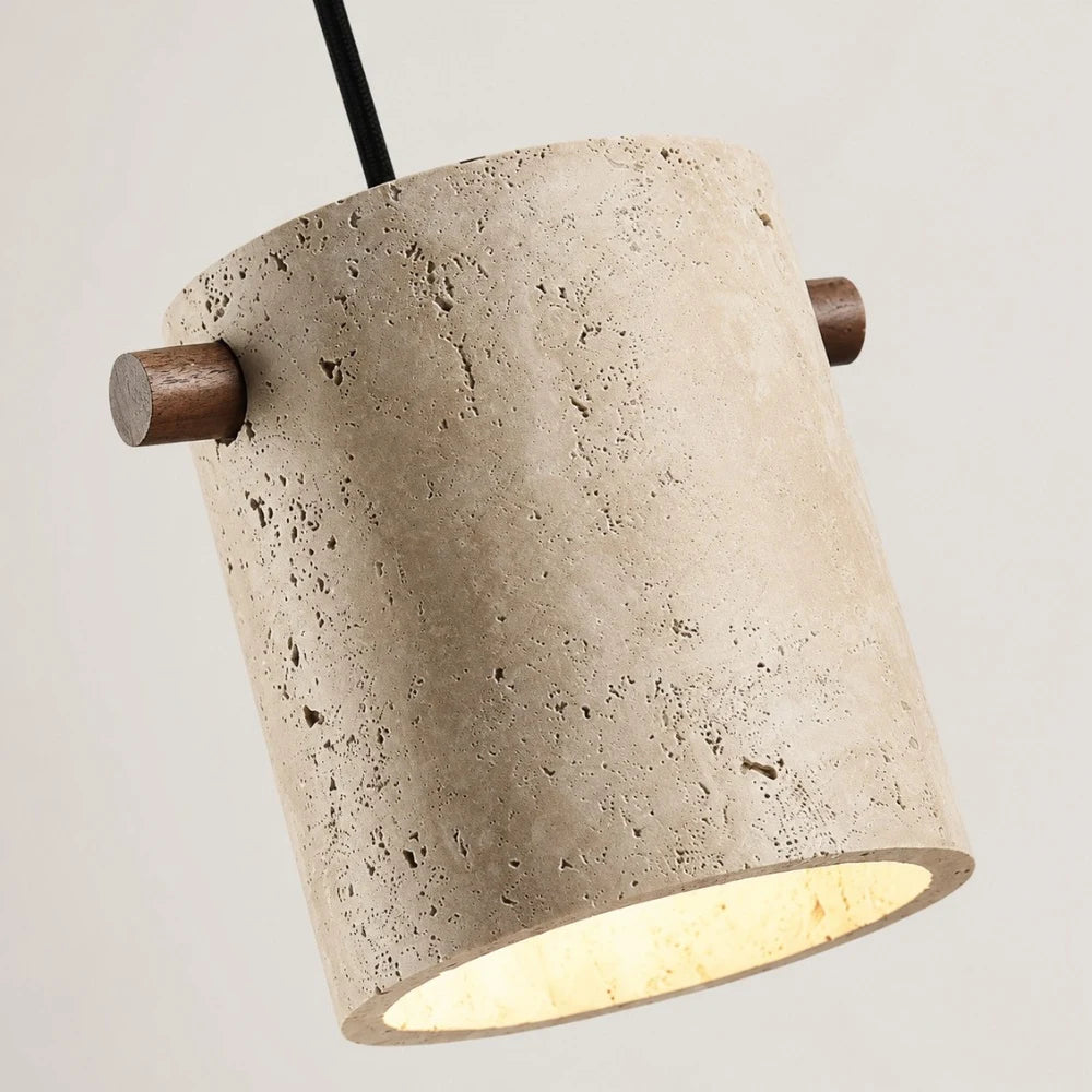 Wabi-Sabi Travertine Cylinder Pendant Light