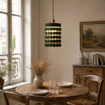 Afbeelding laden in galerijweergave, Green leather pendant light in a dining room